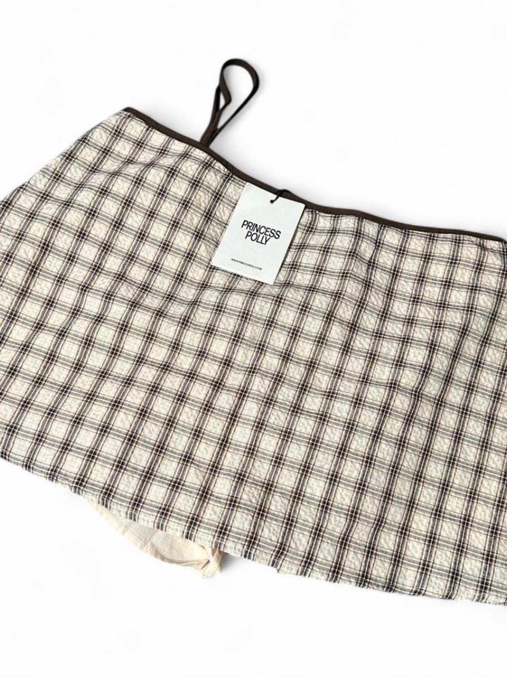 Princess Polly Korren Low rise Plaid Mini Skort with Brown Trim